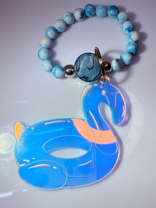 Blue Flamingo Bag Charm Acrylic Purse Charm with Marble Beads Tropical Summer Handbag Accessory