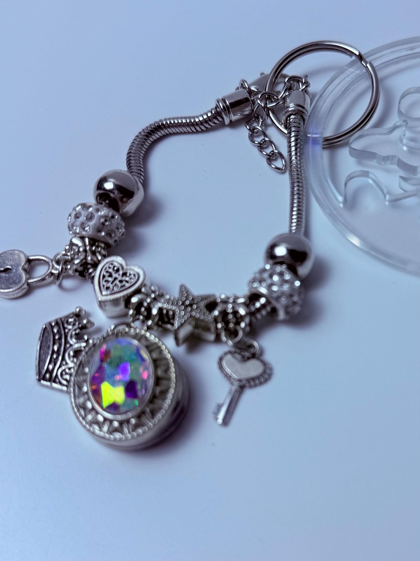 Clear Iridescent Mickey & Minnie Silhouette Keychain Disney-Inspired Acrylic Round Charm, Minimalist Couple Bag Accessory