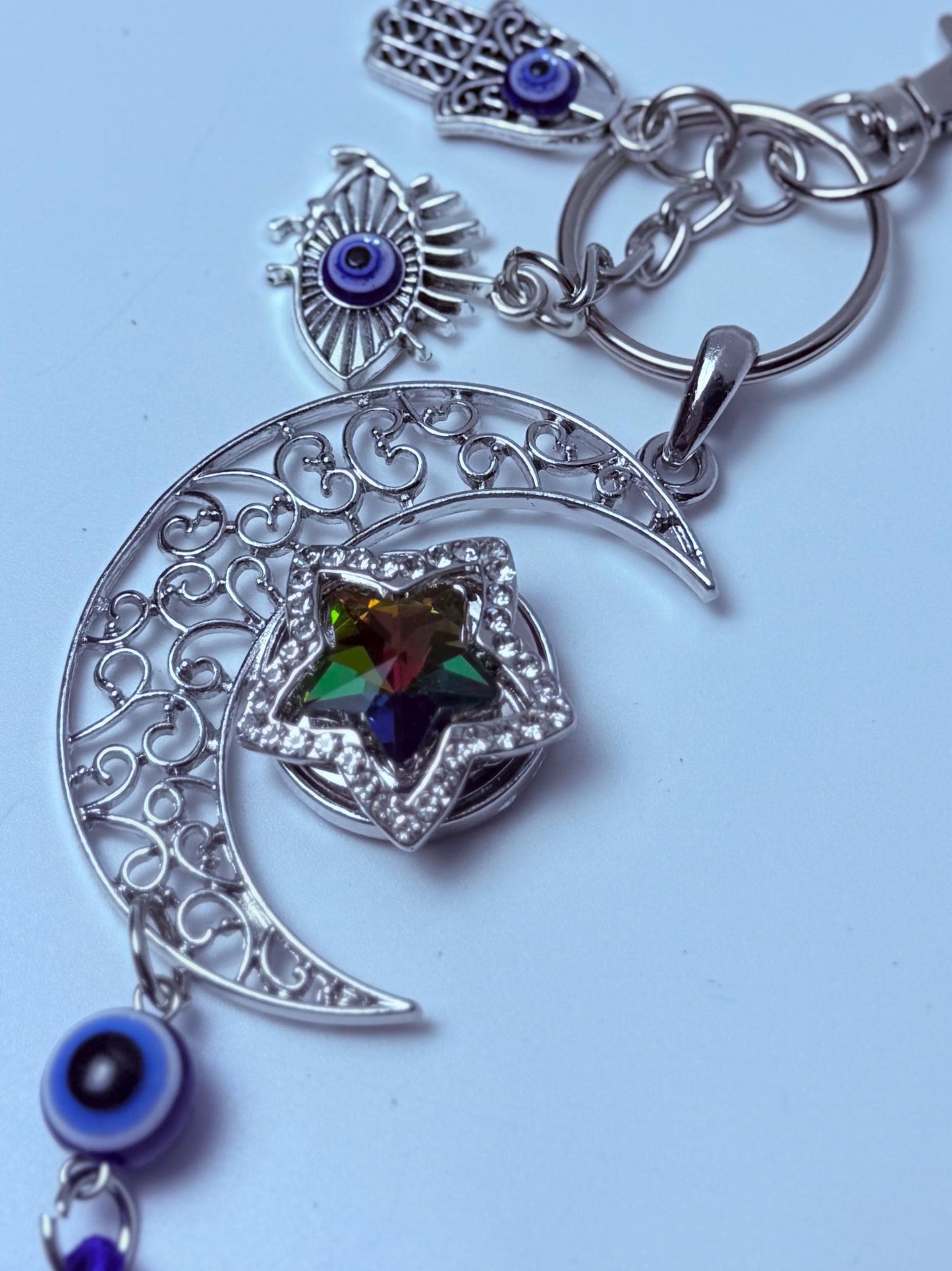 Mond- & Böser-Blick-Taschenanhänger: Hamsa-Hand-Halbmond-Schlüsselanhänger