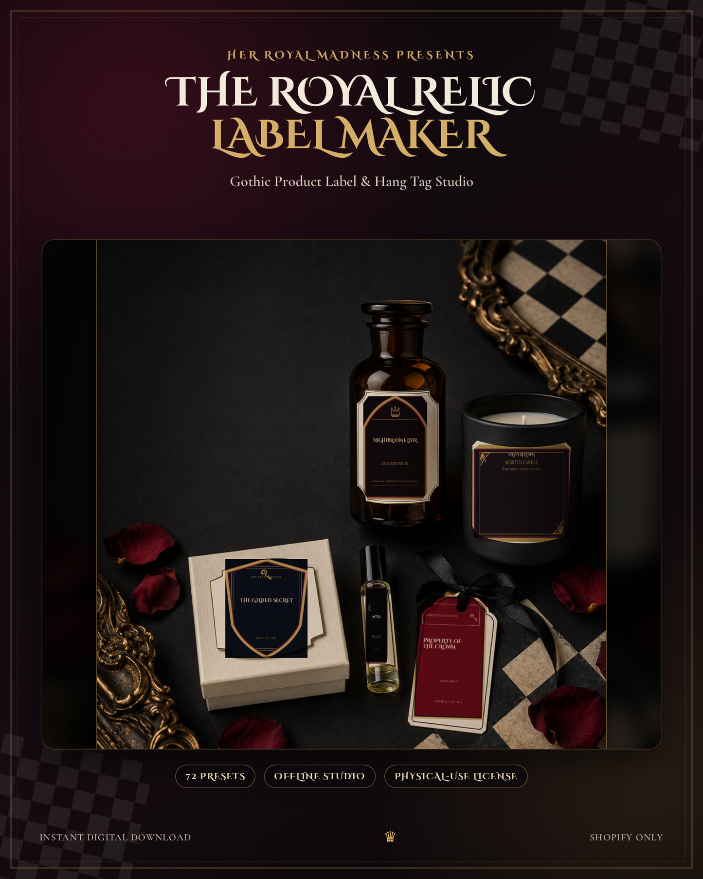 The Royal Relic Label Maker — Gothic Product Label & Hang Tag Studio