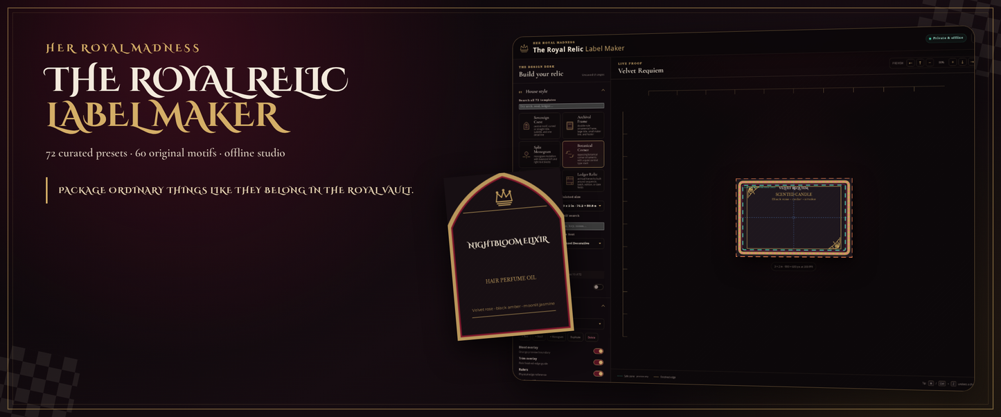 The Royal Relic Label Maker — Gothic Product Label & Hang Tag Studio