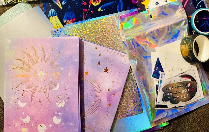 Himmels-Scrapbook-Papier-Überraschungspaket | Kuratiertes Holografisches & Pastell-Collagen-Set