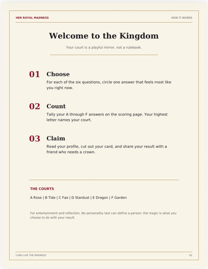 Choose Your Court | Printable Royal Identity Quiz & Court Cards
