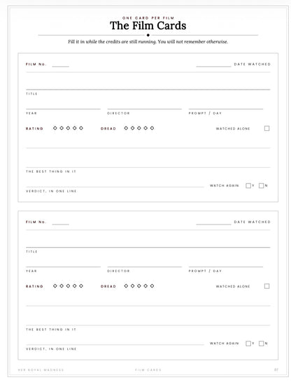 31 Nights of Horror | Printable October Horror Movie Challenge Tracker & Watch Journal