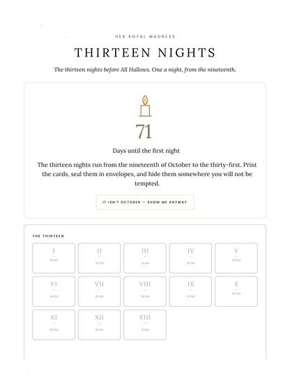 Thirteen Nights — The Companion App / Bundles with the Printable Card deck