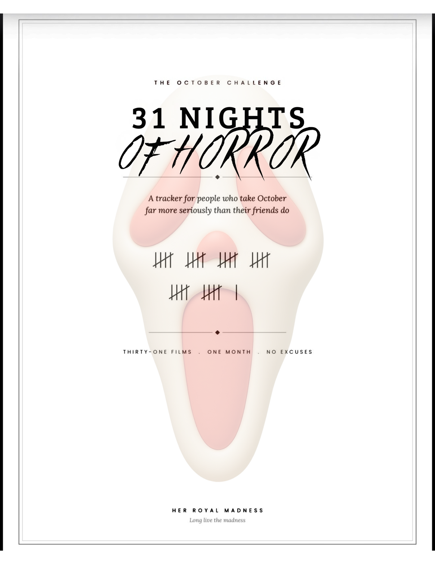 31 Nights of Horror | Printable October Horror Movie Challenge Tracker & Watch Journal