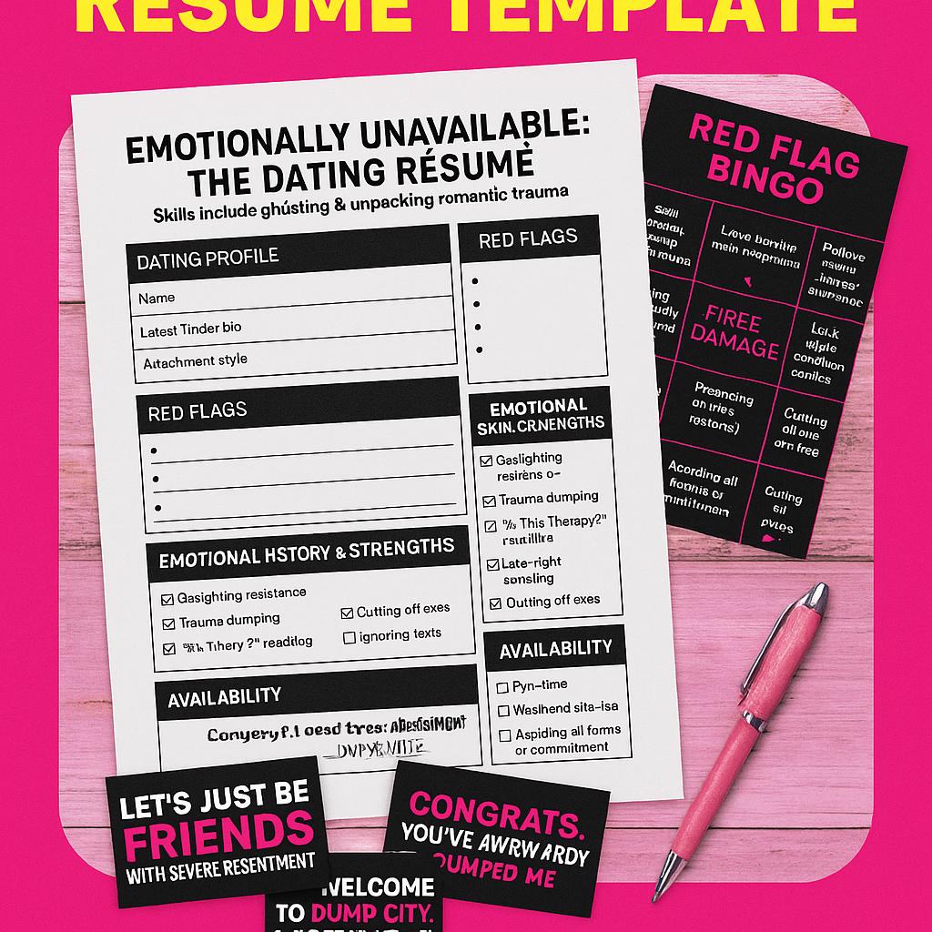 Witziges Dating-Lebenslauf-Bundle: Trennungskarten, Rote-Flaggen-Bingo (Digitaler Download)