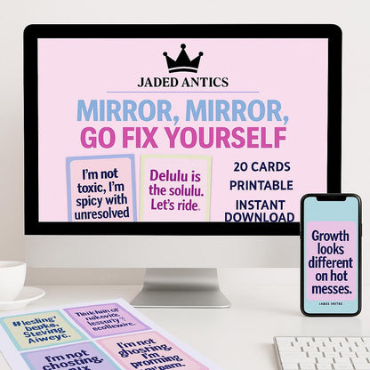 Lustige Affirmationskarten & Hintergrundbilder-Bundle: Entfesselte Selbstliebe (Digitaler Download, PDF/PNG-Dateien)