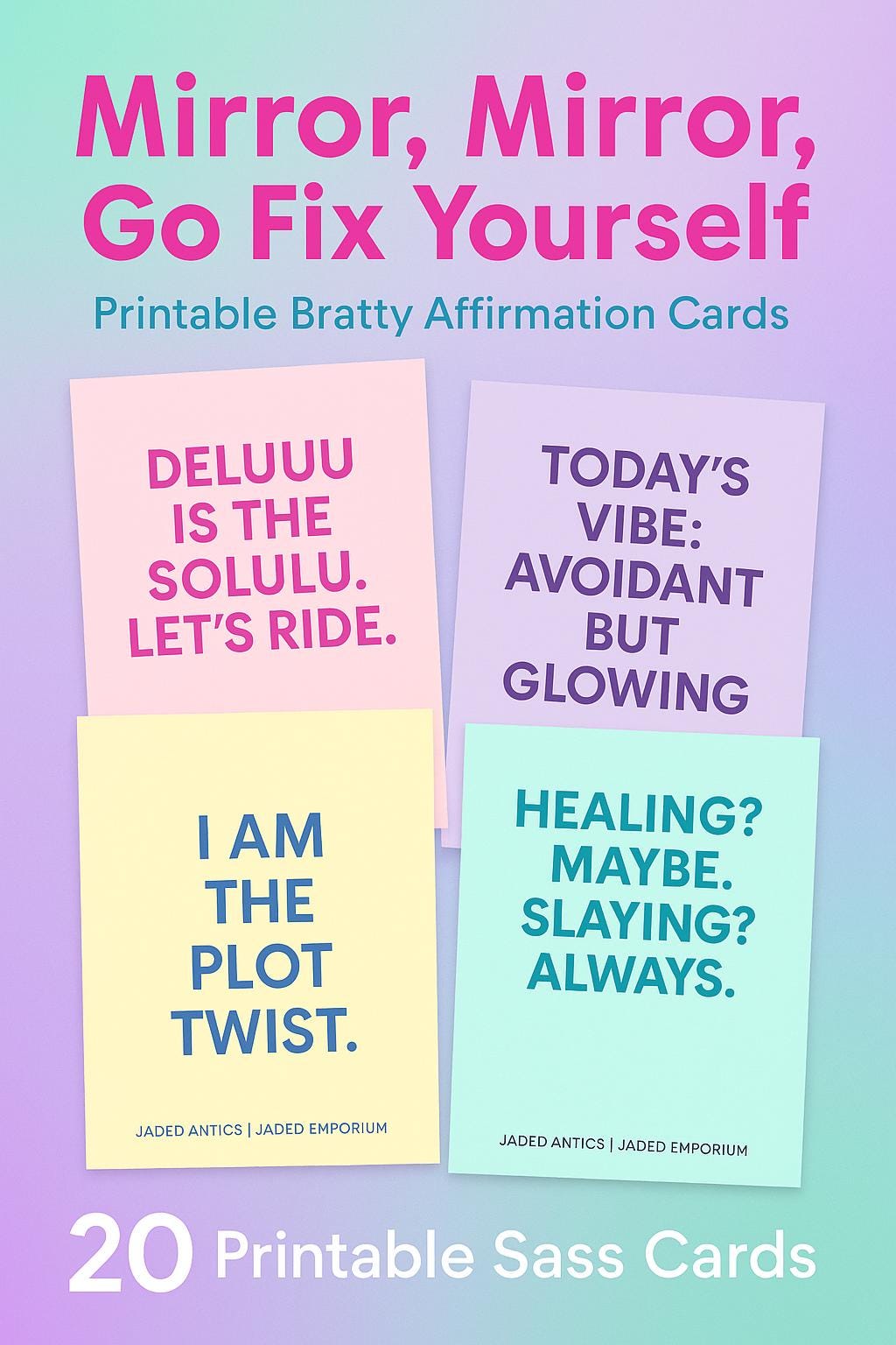 Lustige Affirmationskarten & Hintergrundbilder-Bundle: Entfesselte Selbstliebe (Digitaler Download, PDF/PNG-Dateien)