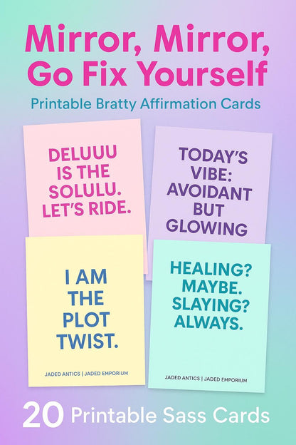 Lustige Affirmationskarten & Hintergrundbilder-Bundle: Entfesselte Selbstliebe (Digitaler Download, PDF/PNG-Dateien)