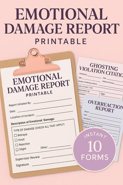 Lustige Formulare für emotionale Schadensberichte: Passiv-aggressives druckbares Paket (PDF-Download)