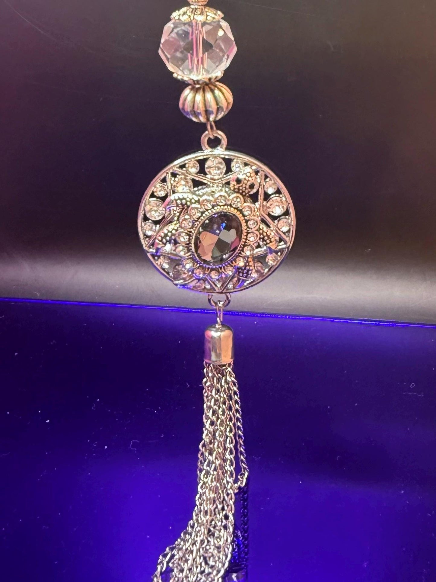 Pink Flamingo Bag Charm: Crystal Bead, Rhinestone Pendant & Tassel