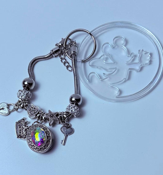 Klar schillernder Mickey & Minnie Silhouetten-Schlüsselanhänger, von Disney inspirierter runder Acryl-Anhänger, minimalistisches Paar-Taschenaccessoire