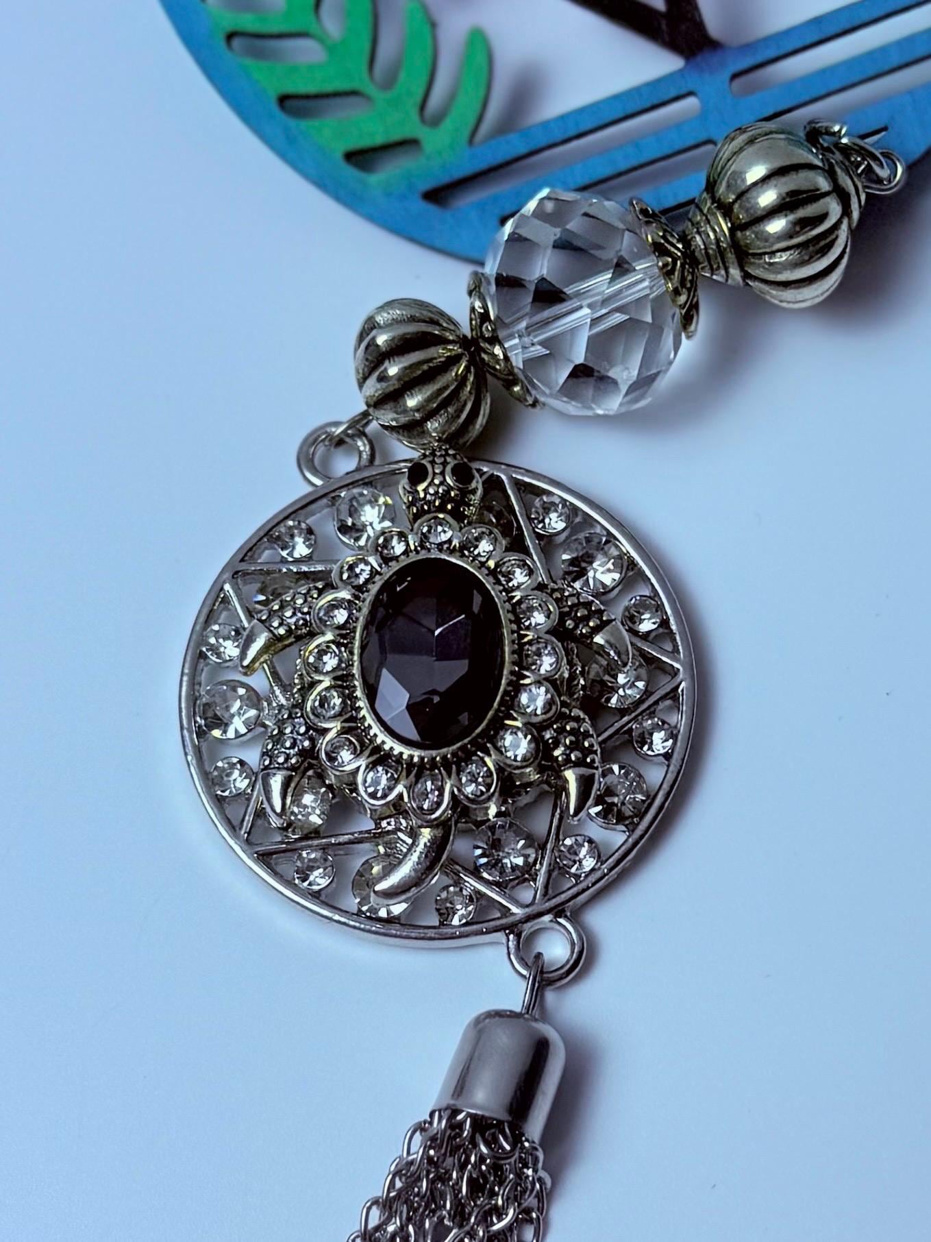 Pink Flamingo Bag Charm: Crystal Bead, Rhinestone Pendant & Tassel