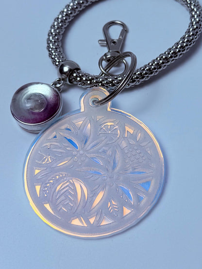 Irisierender Blumen-Mandala-Schlüsselanhänger: Holographischer Acryl-Taschenanhänger