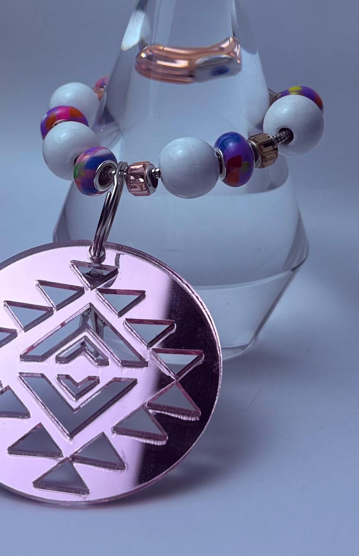 Taschenanhänger Rosegold Azteken-Mandala: Schlüsselanhänger aus Metallic-Acryl