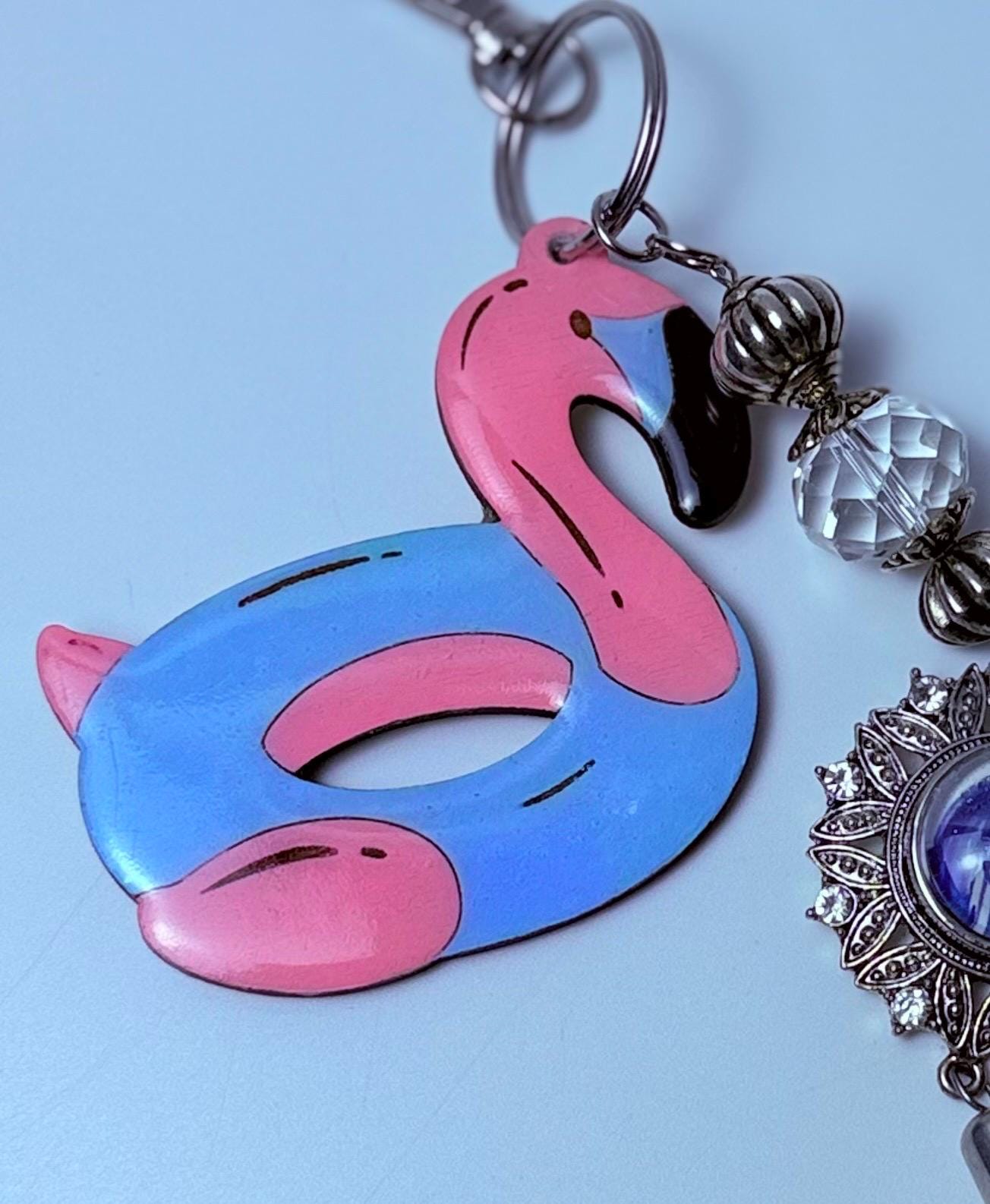 Flamingo-Schwimmtier-Schlüsselanhänger: Acryl-Taschenanhänger mit Kristallquaste