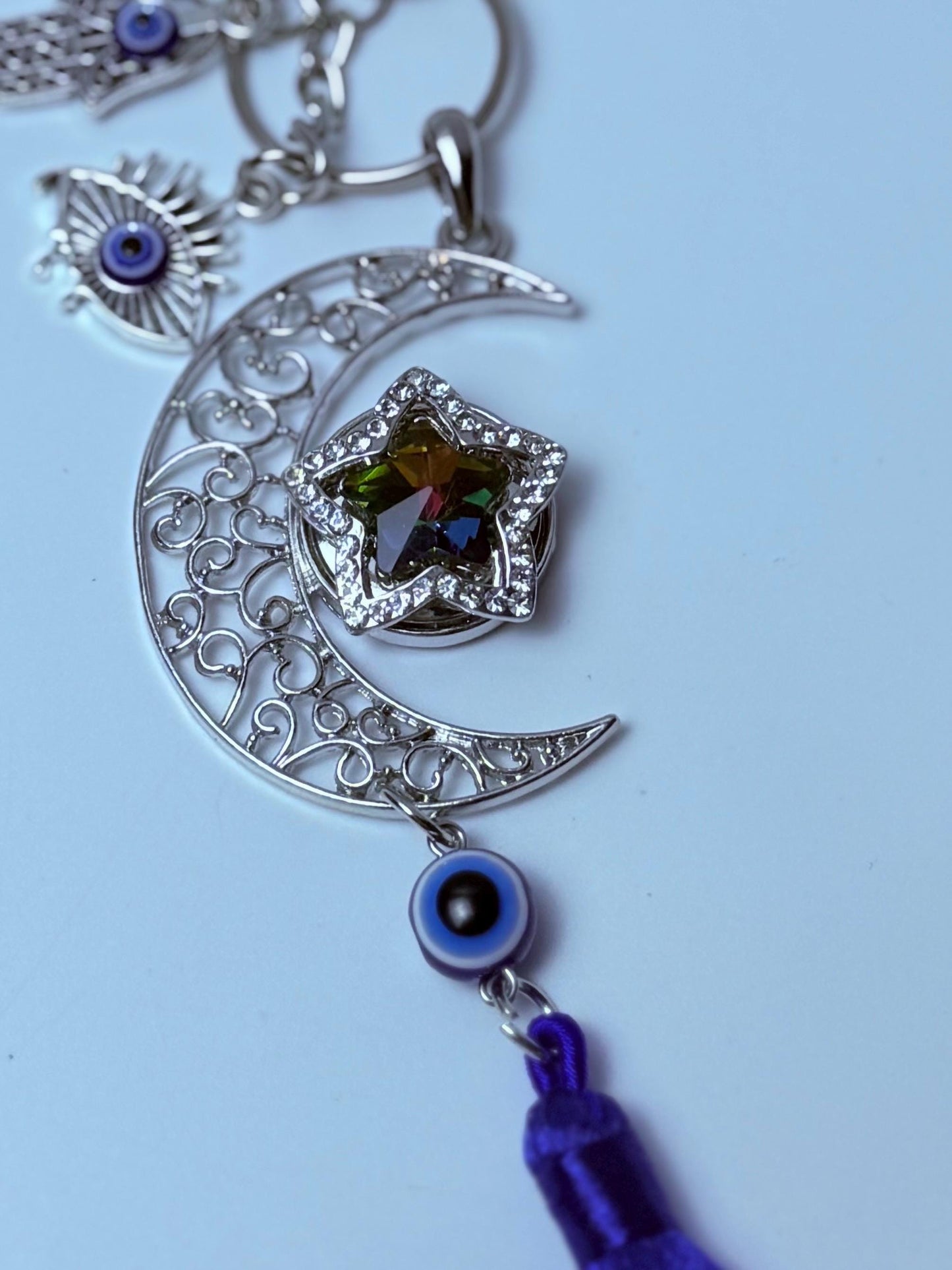 Mond- & Böser-Blick-Taschenanhänger: Hamsa-Hand-Halbmond-Schlüsselanhänger