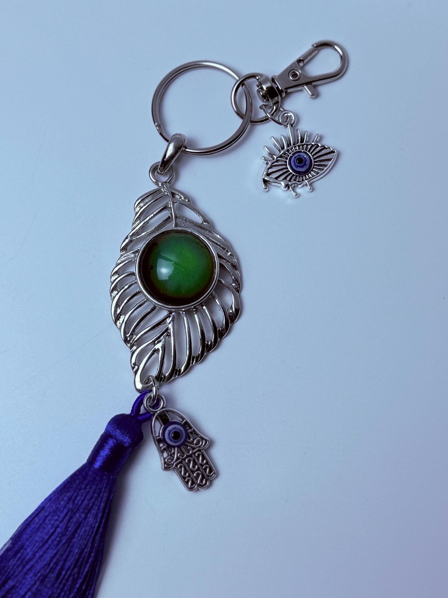 Mondstein Böser Blick Taschenanhänger: Strass Hamsa Hand Quasten Schlüsselanhänger
