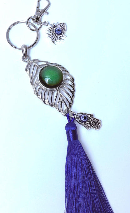 Mondstein Böser Blick Taschenanhänger: Strass Hamsa Hand Quasten Schlüsselanhänger