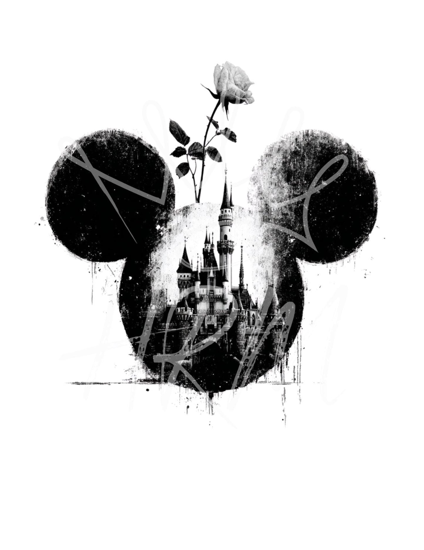 Disney-inspirierter Rosen-Mickey-Burg SVG PNG | Gothic-Mauskopf-Schneidedatei | Dunkles Märchen Cricut & Silhouette Design Download
