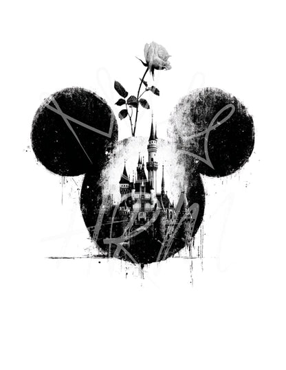 Disney-inspirierter Rosen-Mickey-Burg SVG PNG | Gothic-Mauskopf-Schneidedatei | Dunkles Märchen Cricut & Silhouette Design Download