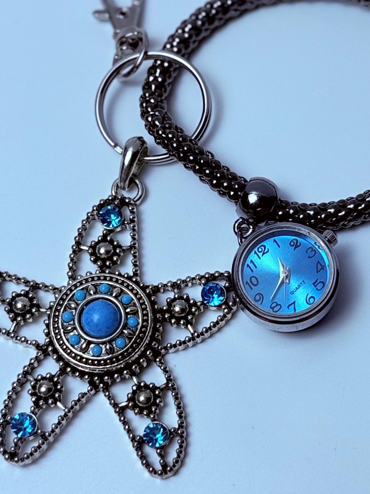 Blauer Seestern-Anhänger für Taschen mit Miniuhr, Küsten-Ozean-Geldbörsen-Accessoire & maritimes Geschenk