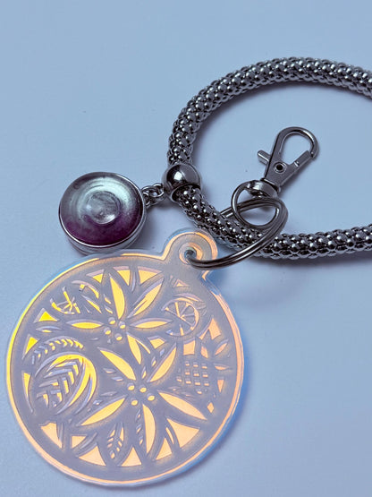 Irisierender Blumen-Mandala-Schlüsselanhänger: Holographischer Acryl-Taschenanhänger