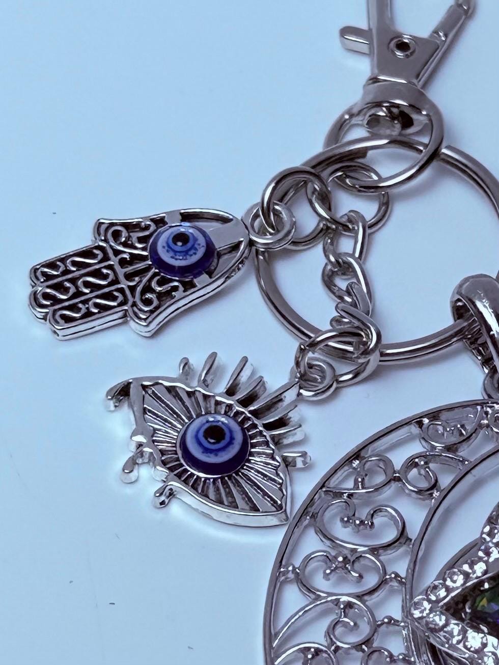 Mond- & Böser-Blick-Taschenanhänger: Hamsa-Hand-Halbmond-Schlüsselanhänger