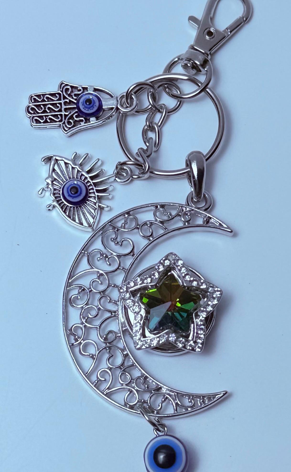 Mond- & Böser-Blick-Taschenanhänger: Hamsa-Hand-Halbmond-Schlüsselanhänger