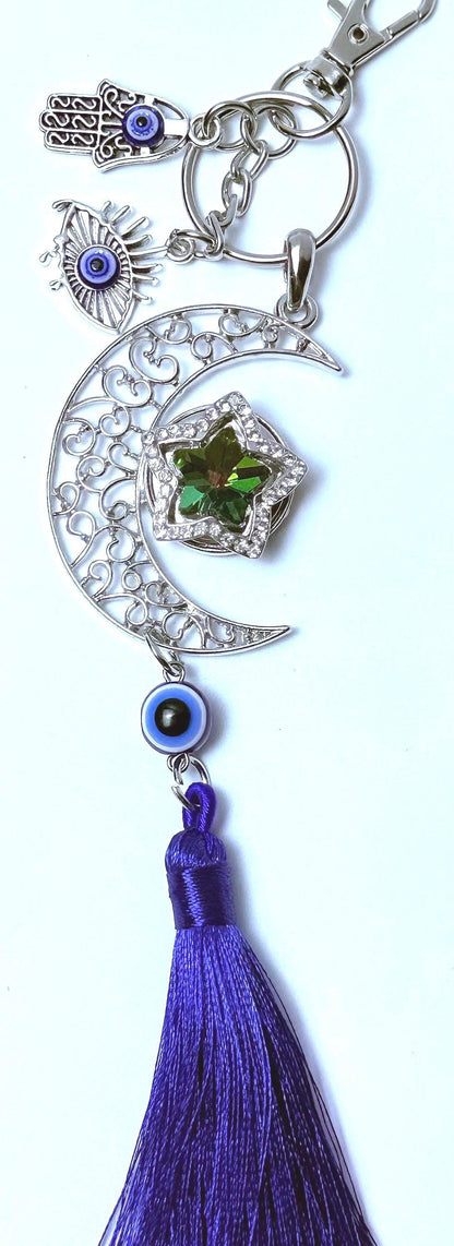 Mond- & Böser-Blick-Taschenanhänger: Hamsa-Hand-Halbmond-Schlüsselanhänger