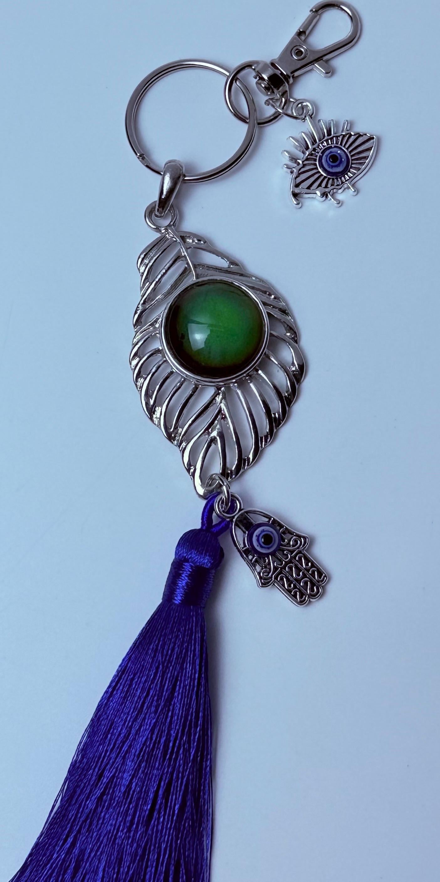 Mondstein Böser Blick Taschenanhänger: Strass Hamsa Hand Quasten Schlüsselanhänger