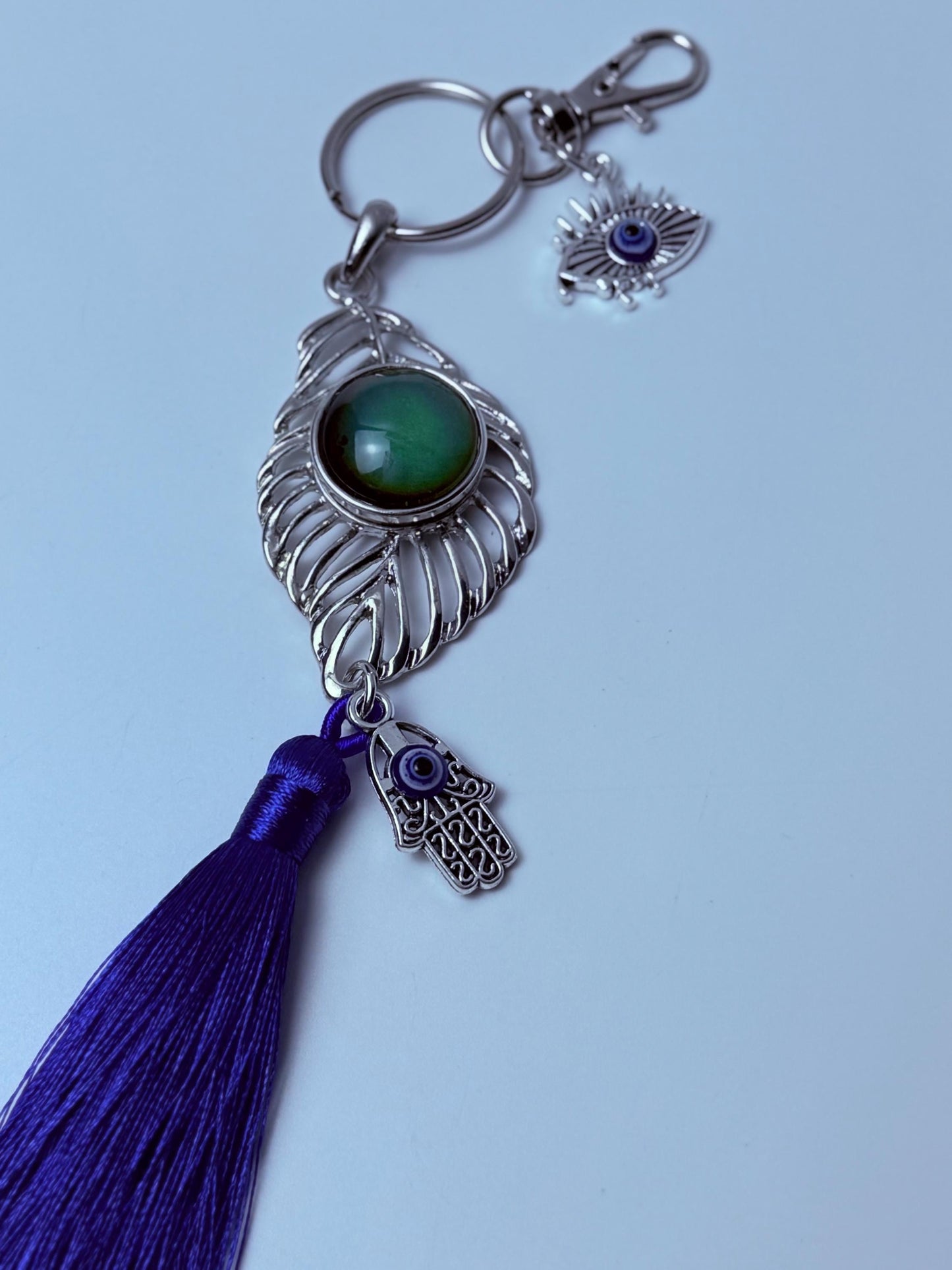 Mondstein Böser Blick Taschenanhänger: Strass Hamsa Hand Quasten Schlüsselanhänger
