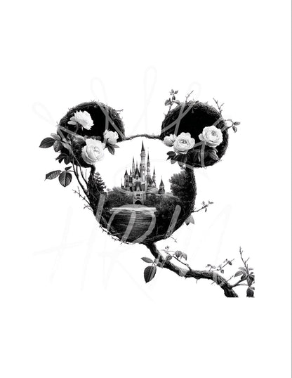 Disney inspiriertes Schloss Micky Maus Ohren SVG PNG | Rosen-Schloss-Schnittdatei | Magische Maus-Kopf-Silhouette Cricut & Silhouette Design Download