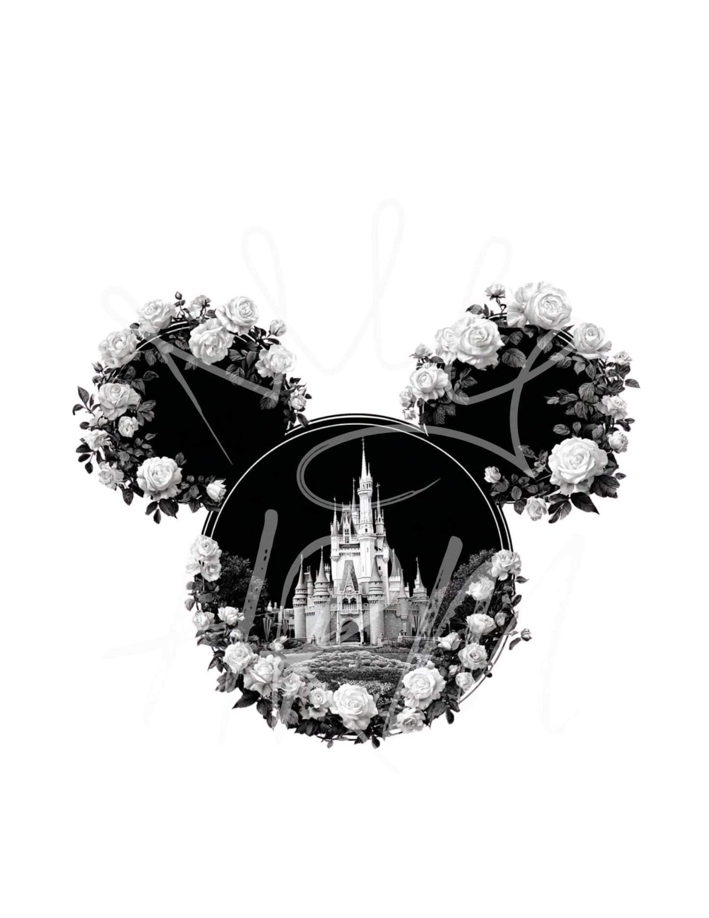 Disney Inspired Rose Castle Mickey SVG PNG | Floral Mouse Head Cut File | Magical Cricut & Silhouette Design for Shirts, Bags  Crafts