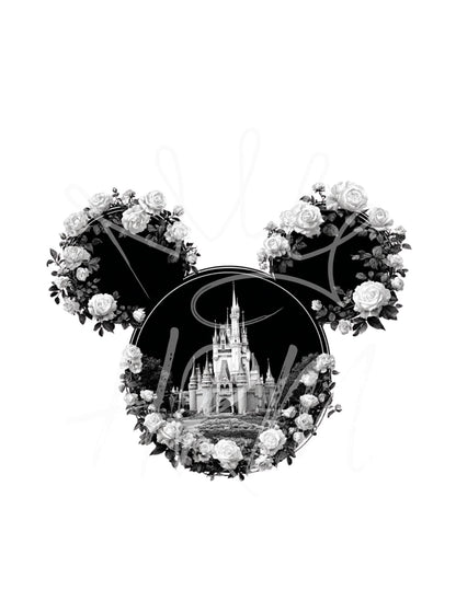 Disney Inspired Rose Castle Mickey SVG PNG | Floral Mouse Head Cut File | Magical Cricut & Silhouette Design for Shirts, Bags  Crafts