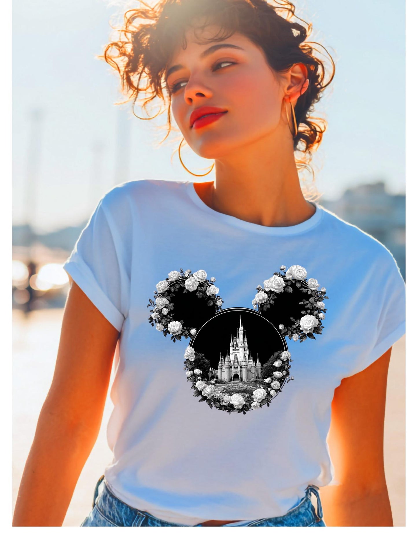 Disney Inspired Rose Castle Mickey SVG PNG | Floral Mouse Head Cut File | Magical Cricut & Silhouette Design for Shirts, Bags  Crafts