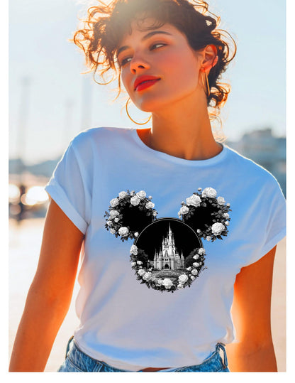 Disney Inspired Rose Castle Mickey SVG PNG | Floral Mouse Head Cut File | Magical Cricut & Silhouette Design for Shirts, Bags  Crafts