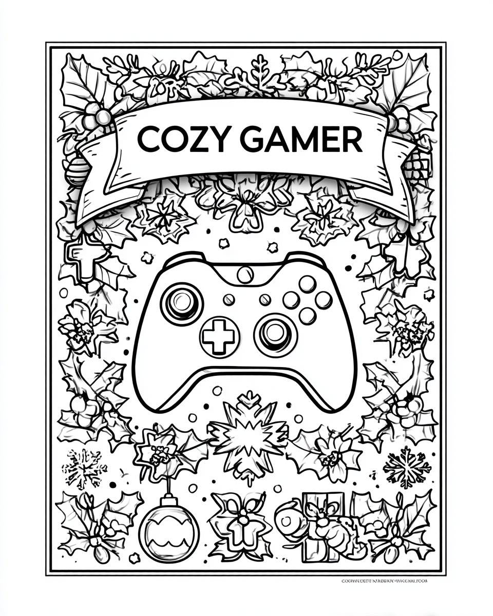 Gemütliches Weihnachts-Gaming-Malbuch Winter-Feiertags-Ausdrucke (Digitaler Download)