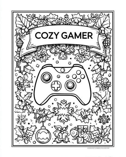 Gemütliches Weihnachts-Gaming-Malbuch Winter-Feiertags-Ausdrucke (Digitaler Download)