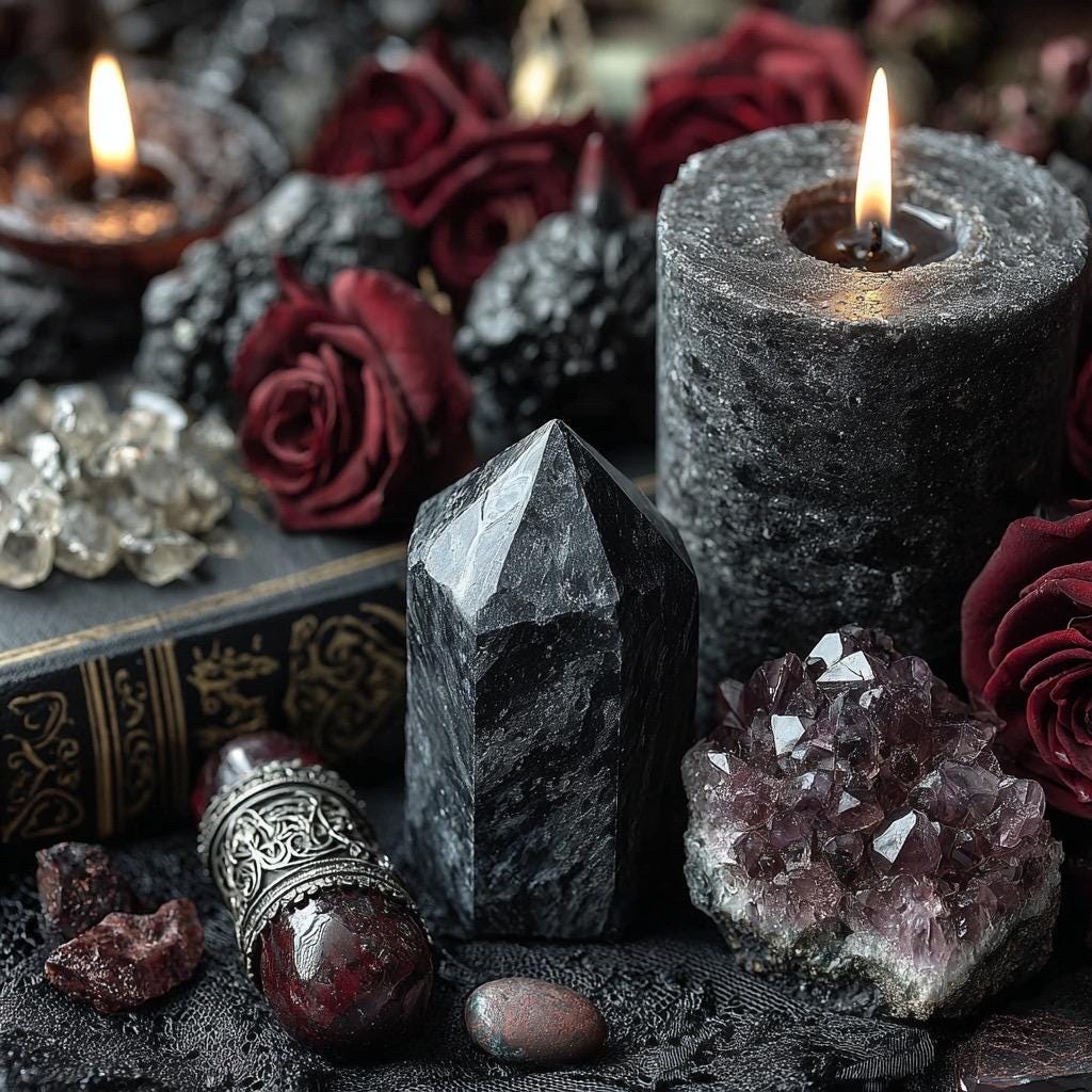 Schutz-Hexen-Set Bannritual mit Obsidian, Labradorit & Pyrit