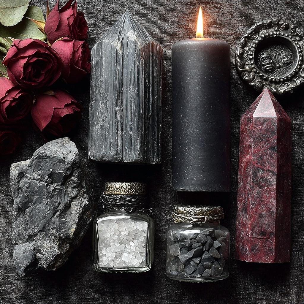 Schutz-Hexen-Set Bannritual mit Obsidian, Labradorit & Pyrit