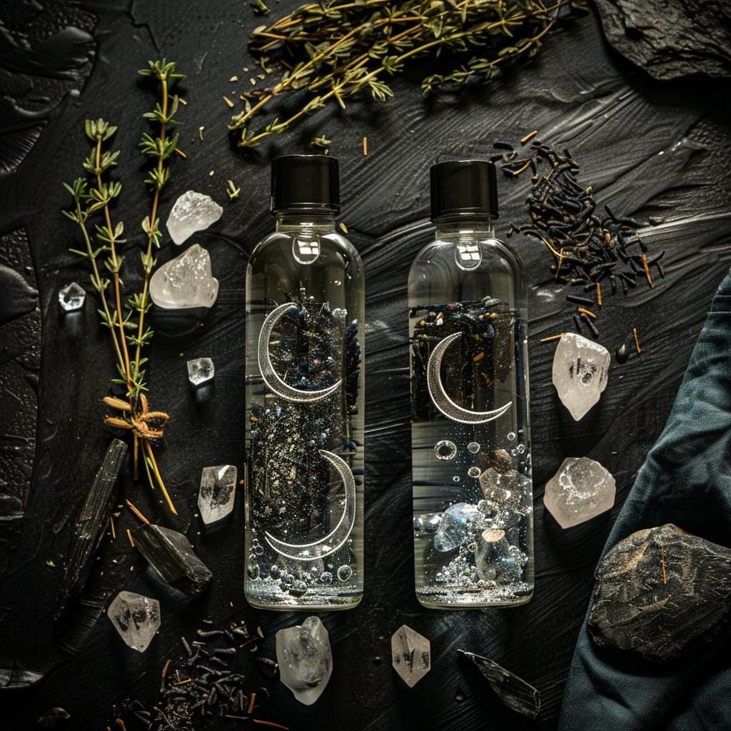 Moon Water Ritual Set | 2 Bottles | Current Lunar Phase | Charged Ritual Water | Witchy Altar Supply