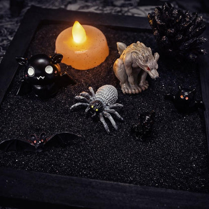 Mini Gotischer Zen Garten  Fledermaus, Rabe, Sarg, Sechseckige Tablett-Optionen  Hexenhafter Schreibtisch-Dekor, Dark Academia Stressabbau-Kit, HRM Edition