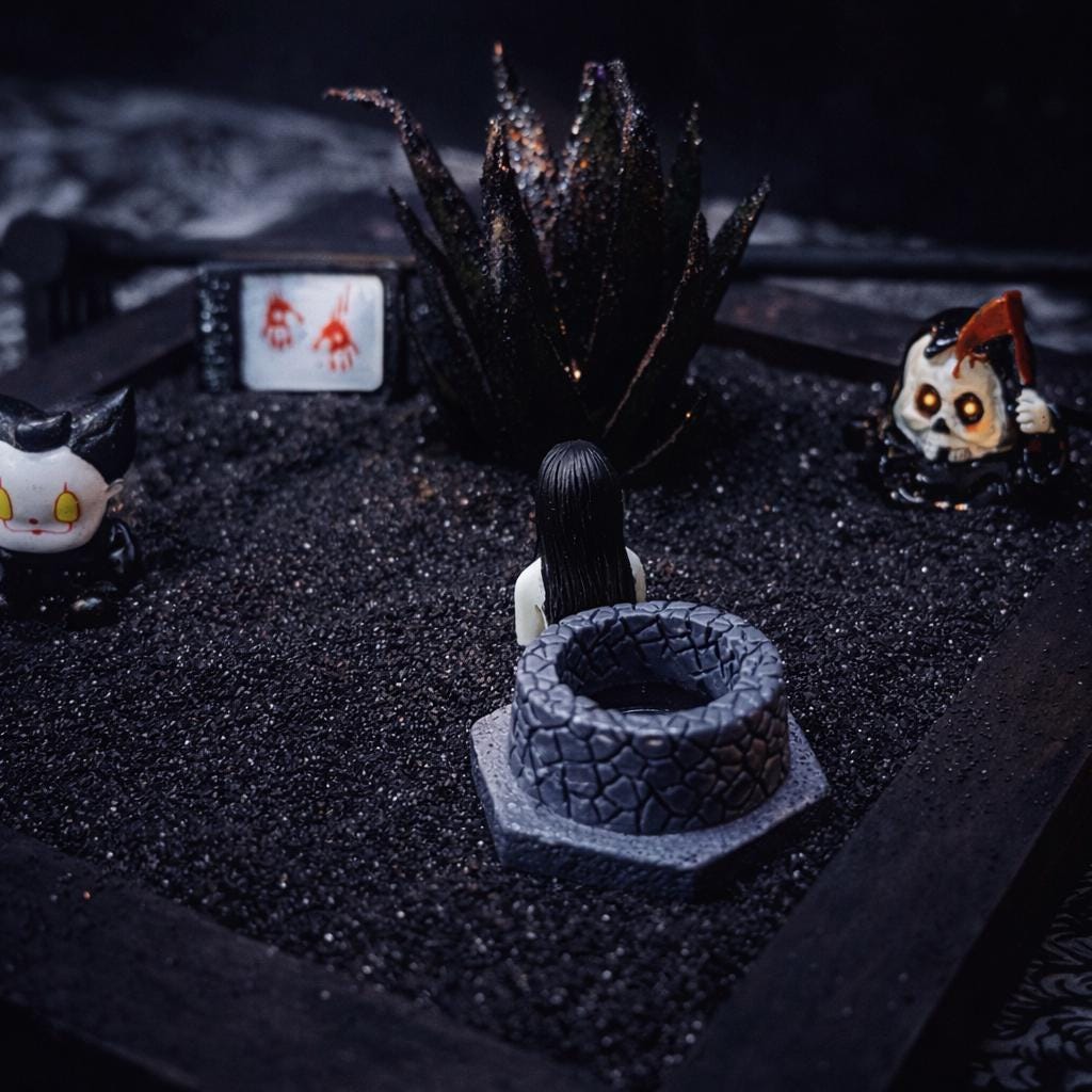 Mini Gotischer Zen Garten  Fledermaus, Rabe, Sarg, Sechseckige Tablett-Optionen  Hexenhafter Schreibtisch-Dekor, Dark Academia Stressabbau-Kit, HRM Edition