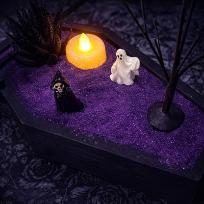 Mini Gotischer Zen Garten  Fledermaus, Rabe, Sarg, Sechseckige Tablett-Optionen  Hexenhafter Schreibtisch-Dekor, Dark Academia Stressabbau-Kit, HRM Edition