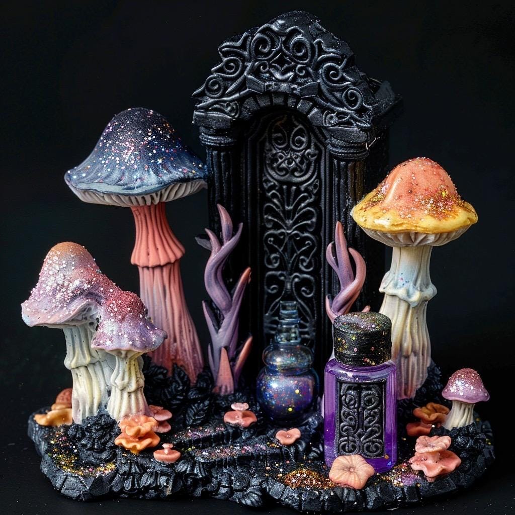 Pastel Goth Fairy Garden Kit  Candy Court Glow Arch Windowsill Mini Garden | Gothic DIY Miniature Decor with Glow in the Dark Details