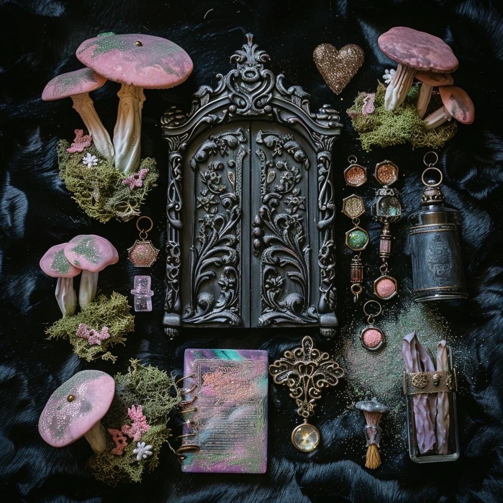 Pastel Goth Fairy Garden Kit  Candy Court Glow Arch Windowsill Mini Garden | Gothic DIY Miniature Decor with Glow in the Dark Details