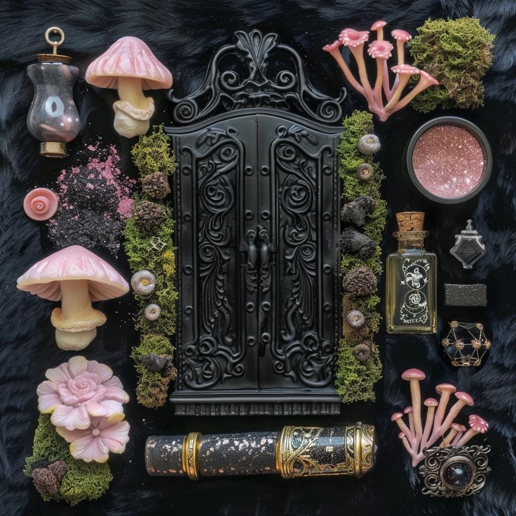 Pastel Goth Fairy Garden Kit  Candy Court Glow Arch Windowsill Mini Garden | Gothic DIY Miniature Decor with Glow in the Dark Details