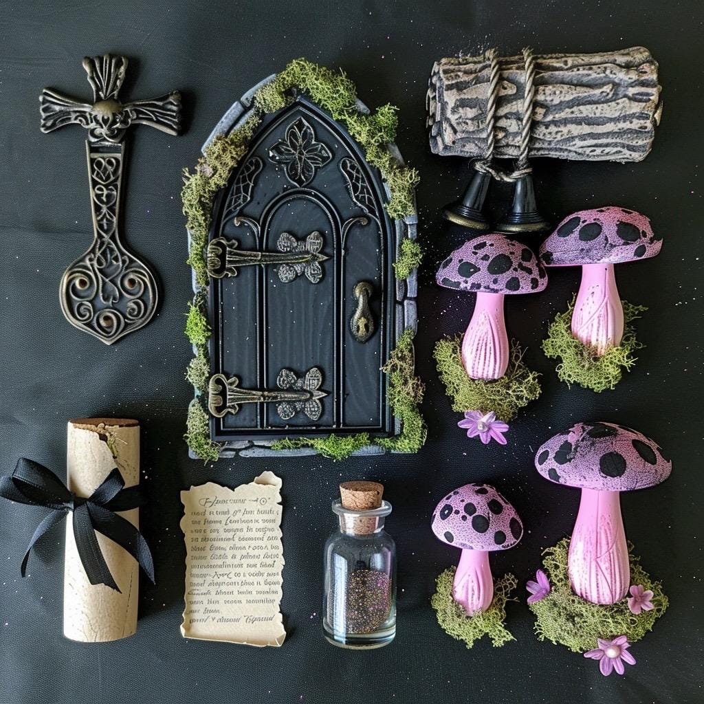 Pastel Goth Fairy Garden Kit  Candy Court Glow Arch Windowsill Mini Garden | Gothic DIY Miniature Decor with Glow in the Dark Details